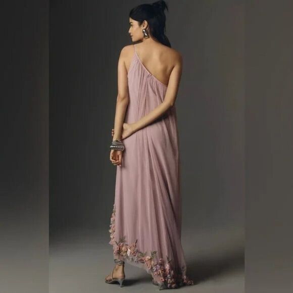 Mac Duggal 9236 Size 14 One Shoulder Trapeze Floral Hem High Low Gown Maxi Dress - Picture 3 of 11